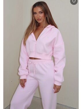 NWOT White Fox Boutique Cropped Zip-Up Hoodie in Posy (Light Pink)